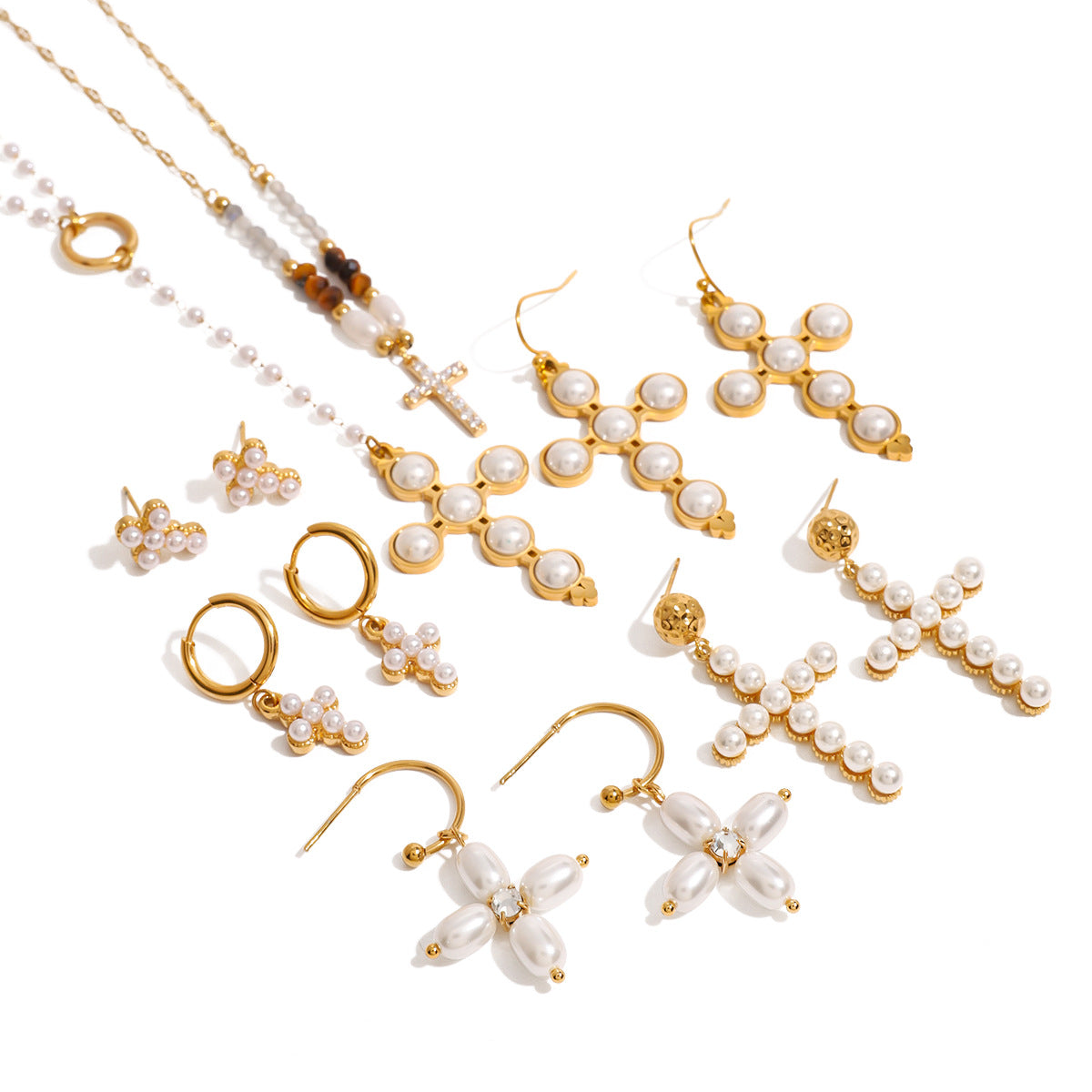 Gold Cross Necklace Set - Multi-Style Vintage Religious Statement Necklaces with Gemstones & CZ for Women