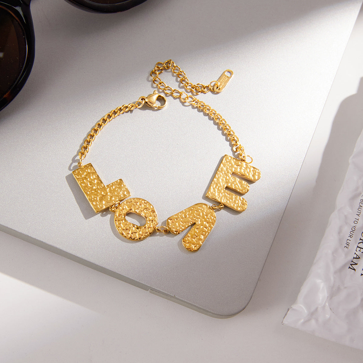 Gold Hammered LOVE Letter Necklace Set - Vintage-Inspired Dainty Chain Jewelry for Women