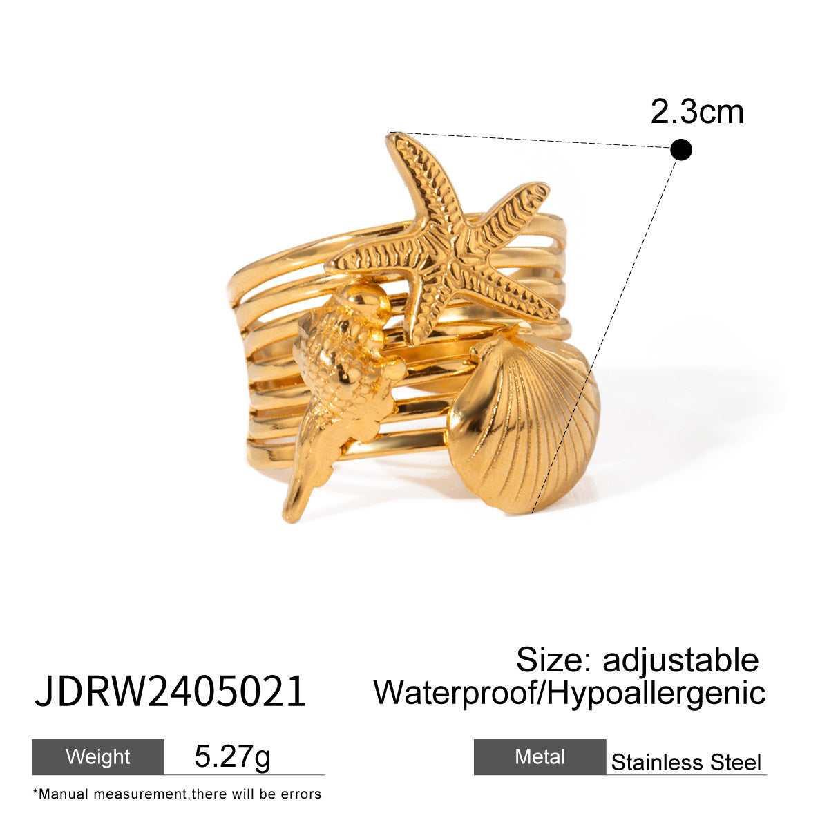 Gold Multi-Design Ring Set - Crystal/Sunburst/Shell/Floral Accents | 18k Gold Tone INS-Style Stackable Daily/Brunch Finger Jewelry for Women