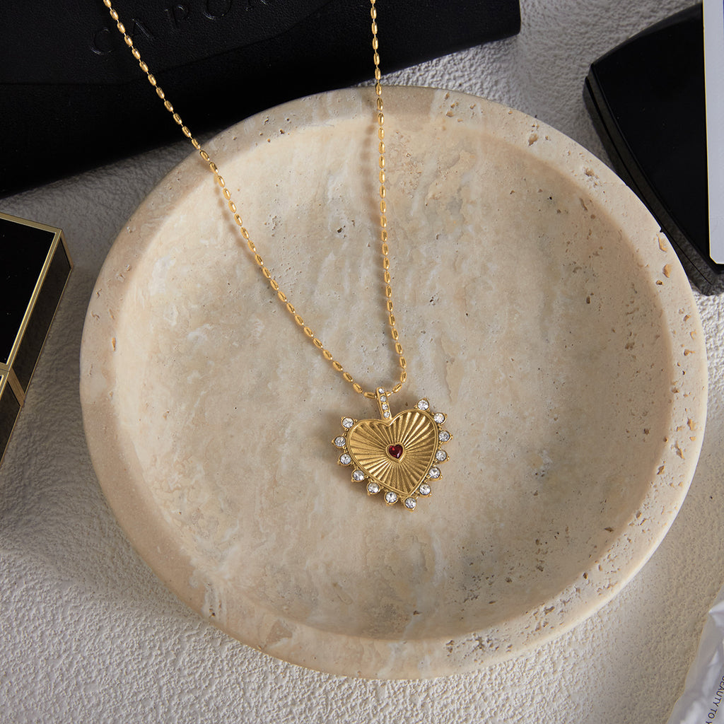 18k Gold Tone Double Layer Necklace Set - Heart Crystal Pendant & Snake Chain Choker | INS-Style Daily/Brunch Neck Jewelry for Women