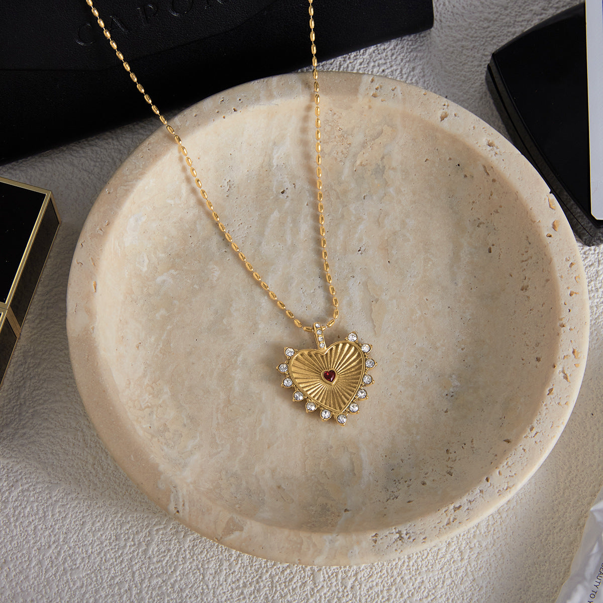 18k Gold Tone Double Layer Necklace Set - Heart Crystal Pendant & Snake Chain Choker | INS-Style Daily/Brunch Neck Jewelry for Women