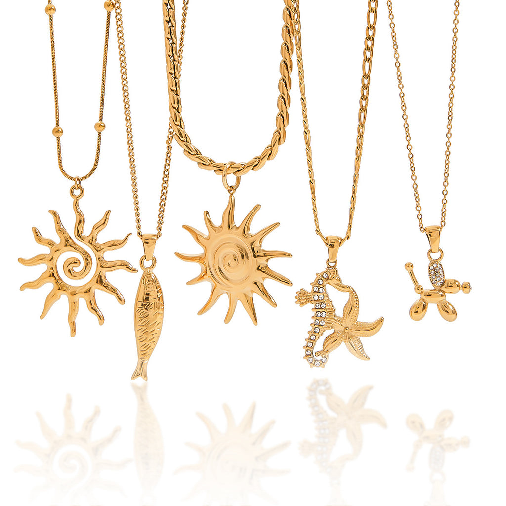 18k Gold Tone Ocean-Themed Jewelry Set - Seahorse/Starfish/Sun Pendants | INS-Style Necklace/Bracelet/Ring Daily/Brunch Accessories for Women 2. Google SEO Title