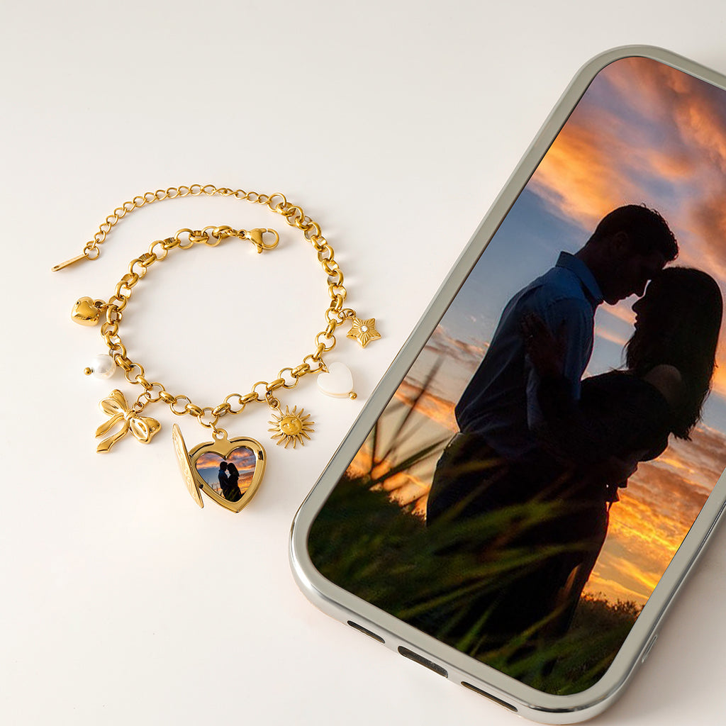 18k Gold Tone Heart Pendant Bracelet Set - Pearl/Star/Bow Charms | INS-Style Stackable Daily/Brunch Wrist Jewelry for Women