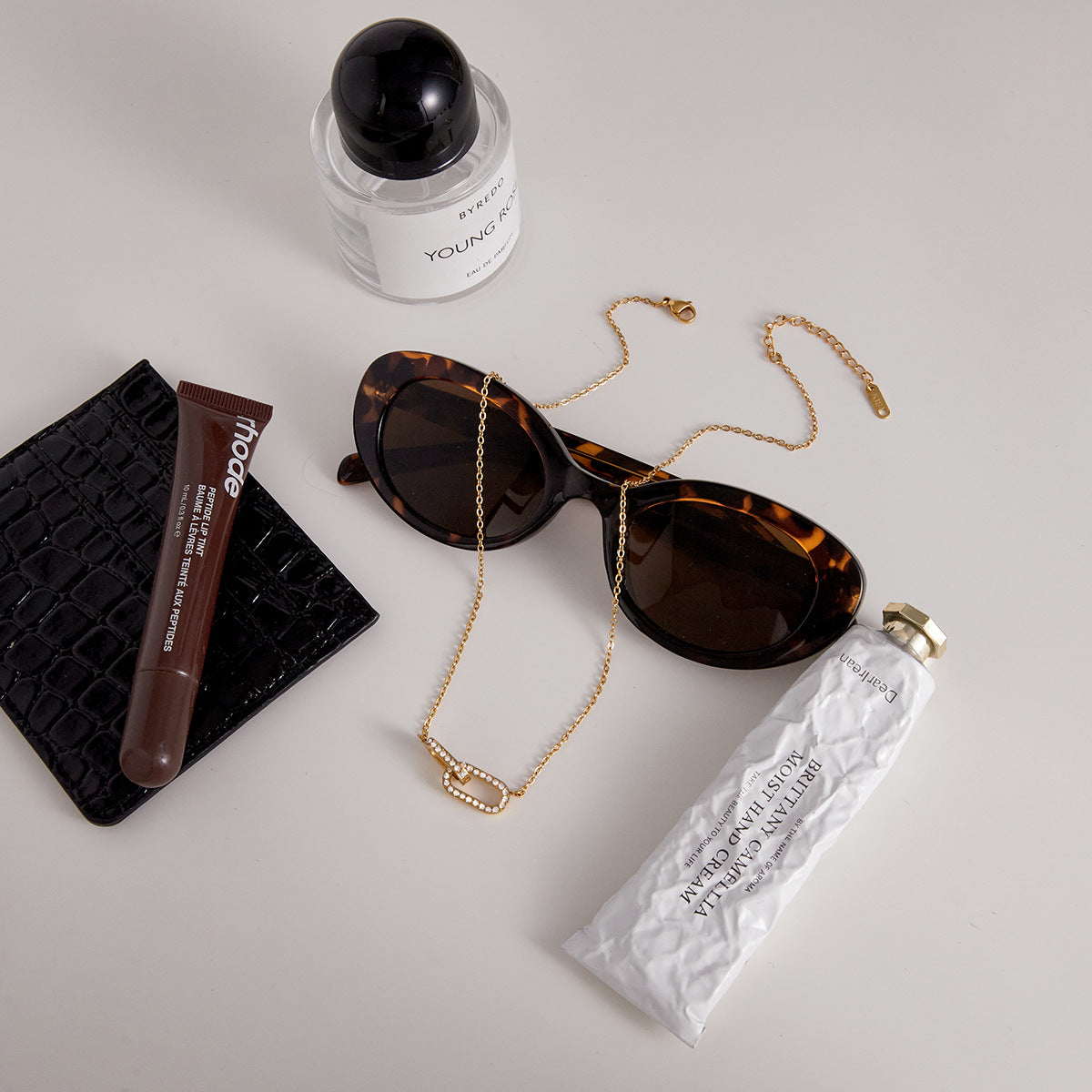 Gold Double-Layer Rhinestone Necklace - Circular & Rectangular Pendants | Modern Minimalist Daily/Brunch Neck Jewelry for Women