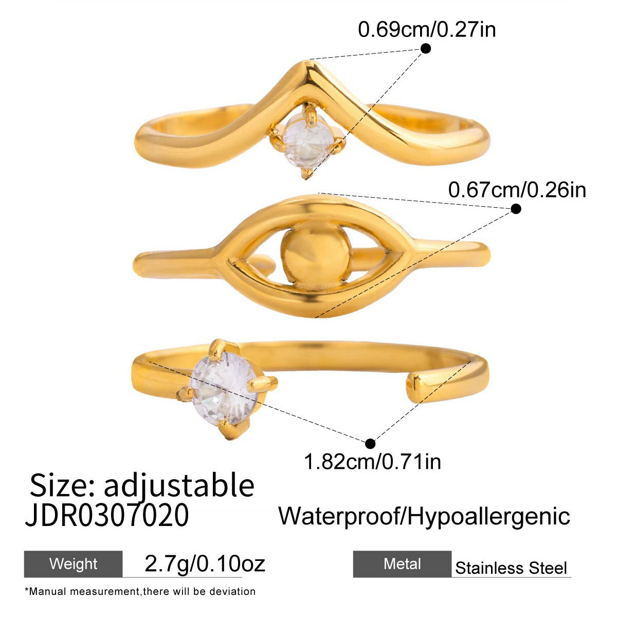 18k Gold Tone Evil Eye Ring Set - Crystal/Colorful Eye Designs | INS-Style Stackable Daily/Brunch Finger Jewelry for Women