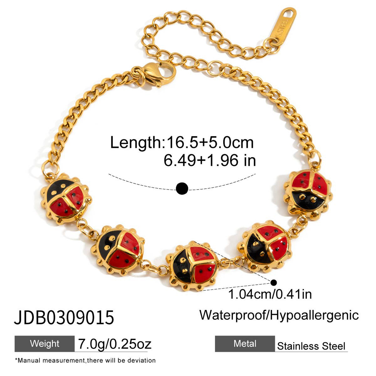 Gold Enamel Ladybug Animal Bracelet Set - Vintage Multi-Style Stackable Charm Bracelets for Women