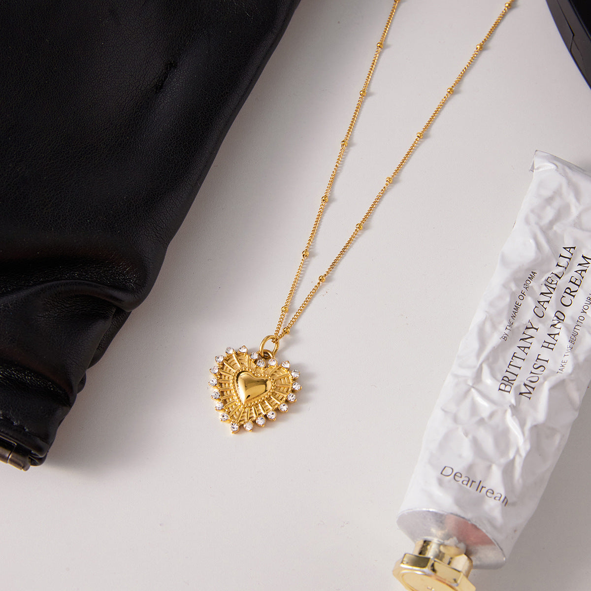 18k Gold Tone Double Layer Necklace Set - Heart Crystal Pendant & Snake Chain Choker | INS-Style Daily/Brunch Neck Jewelry for Women