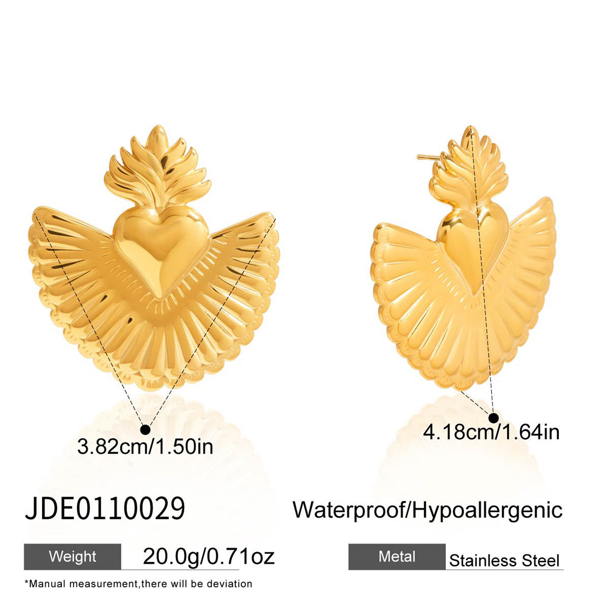 Artistic Golden Sacred Heart Statement Earrings - Vintage-Inspired Bold Jewelry for Women