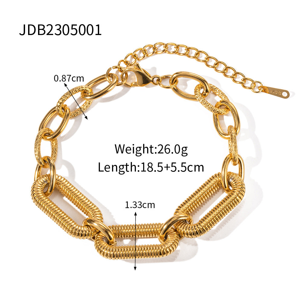 Gold Multi-Chain Bracelet Set - Cuban/Snake/Bar Link Designs | 18k Gold Tone INS-Style Stackable Daily/Brunch Wrist Jewelry for Women