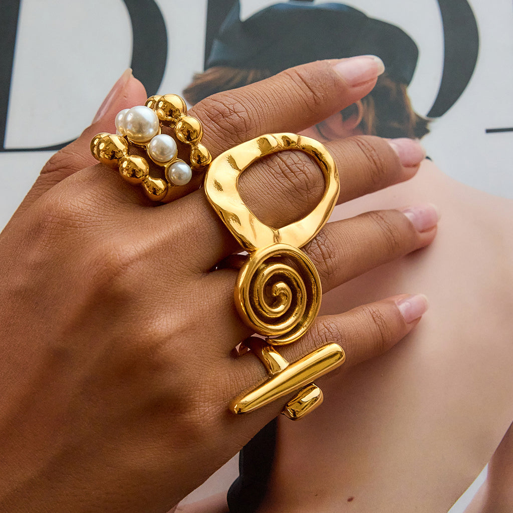 Gold 18k Tone Ring Set - Pearl/Irregular/Sculpted Designs | INS-Style Stackable Daily/Brunch Finger Jewelry for Women