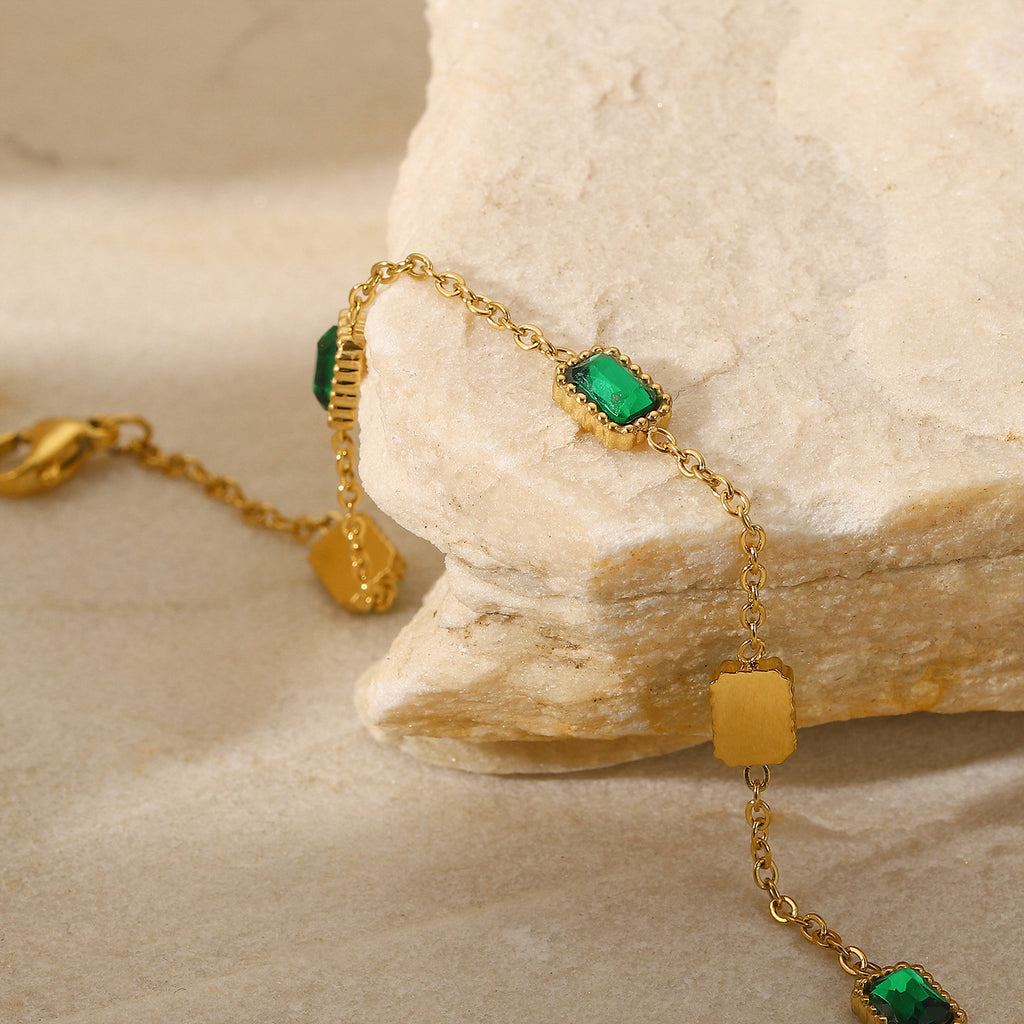 Gold Layered Bracelet Set - Emerald & Diamond Accents | Luxury Multi-Strand Statement Jewelry for Women (Daily/Party Wear)