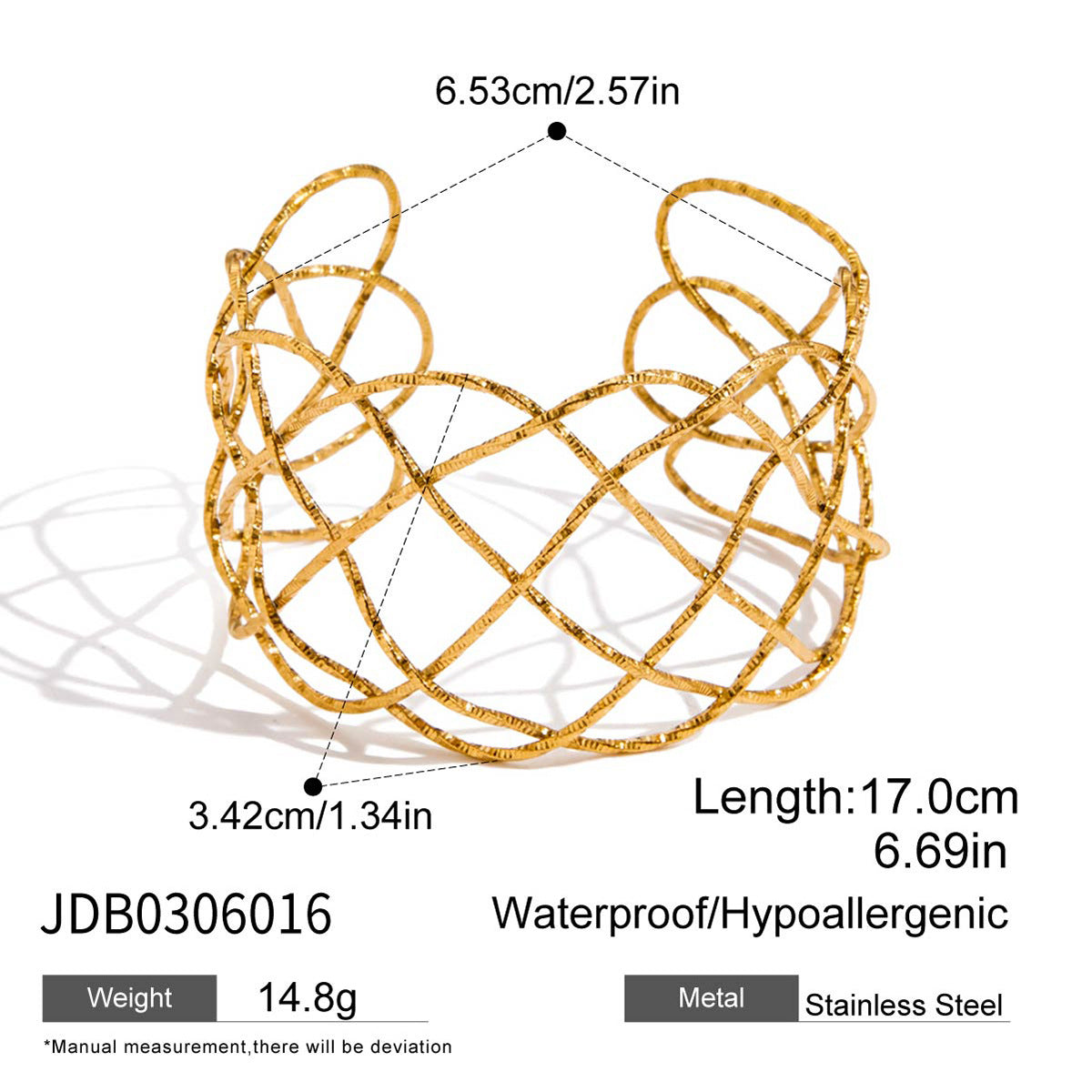 Gold Modern Bold Multi-Layer Bracelet & Necklace Set - Wave/Grid/Hammered Texture | Luxury Statement Wrist & Neck Jewelry for Women (Daily/Brunch/Party Wear)