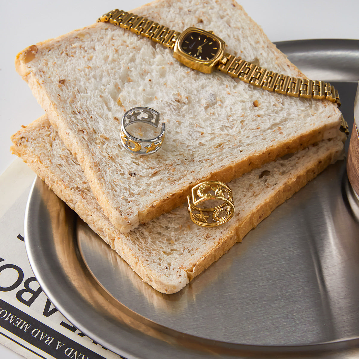 Gold & Silver Celestial Ring Set - Sun/Moon/Star Charms | Boho Layered Statement Jewelry for Women (Daily/Casual/Boho Outfit Wear)