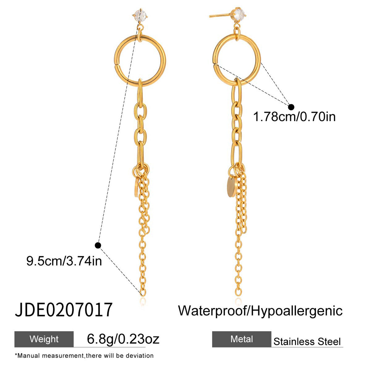Gold Hoop Tassel CZ Dangle Earrings - Minimalist Long Chain Statement Jewelry for Women
