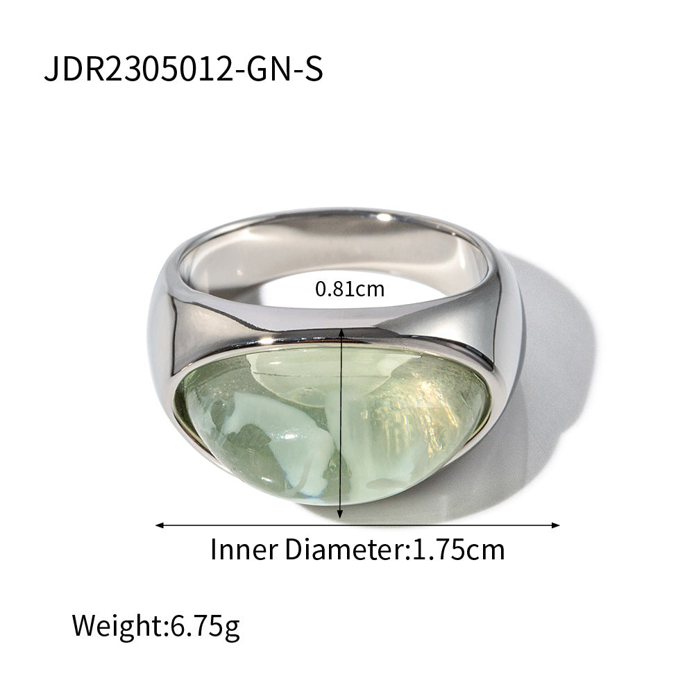 Gold & Silver Tone Gemstone Ring Set - Translucent Oval Stones | 18k INS-Style Minimalist Daily/Brunch Finger Jewelry for Women