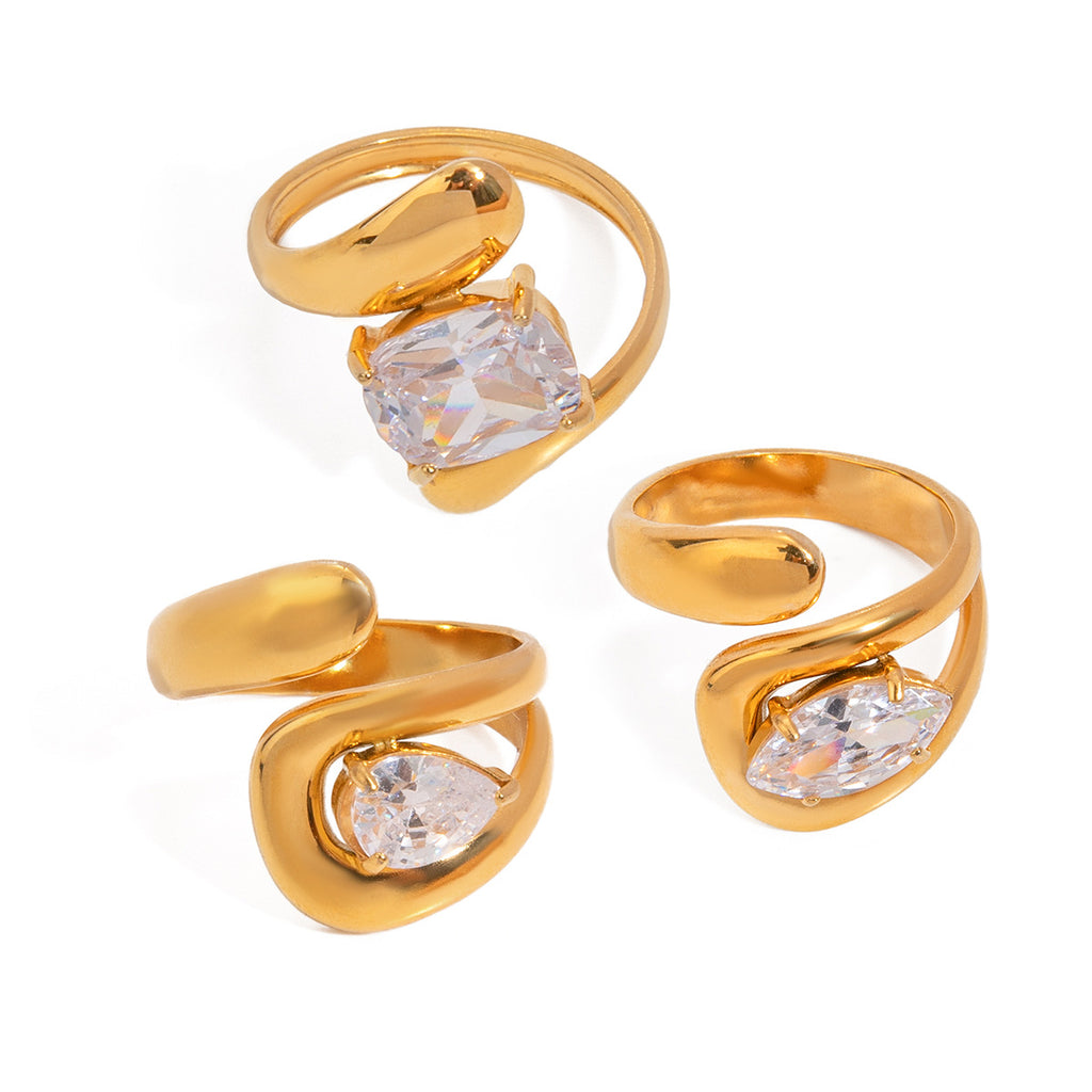 18k Gold Tone Irregular Crystal Ring Set - Bold Statement Bands | INS-Style Daily/Brunch Finger Jewelry for Women
