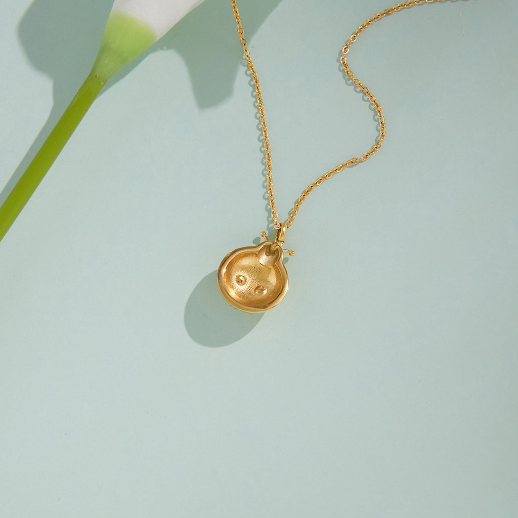 Gold Layered Necklace & Ladybug Earring Set - CZ Turquoise Statement Jewelry for Women