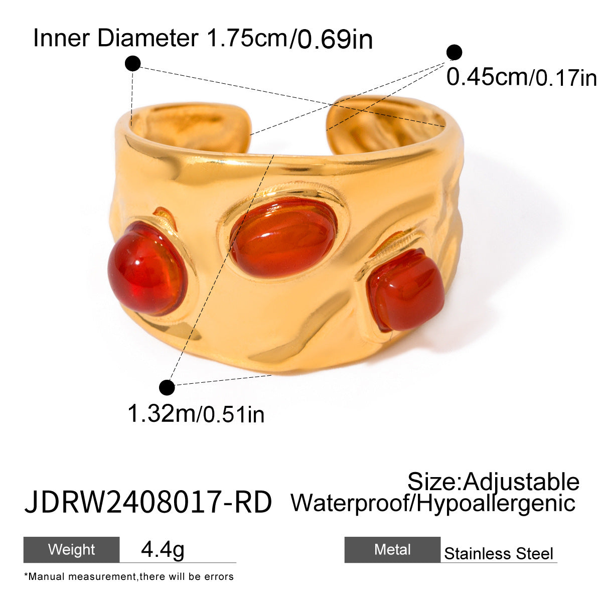 18k Gold Tone Red Heart Gem Jewelry Set - Pearl Accent Necklace/Earrings/Rings | INS-Style Daily/Brunch Accessories for Women