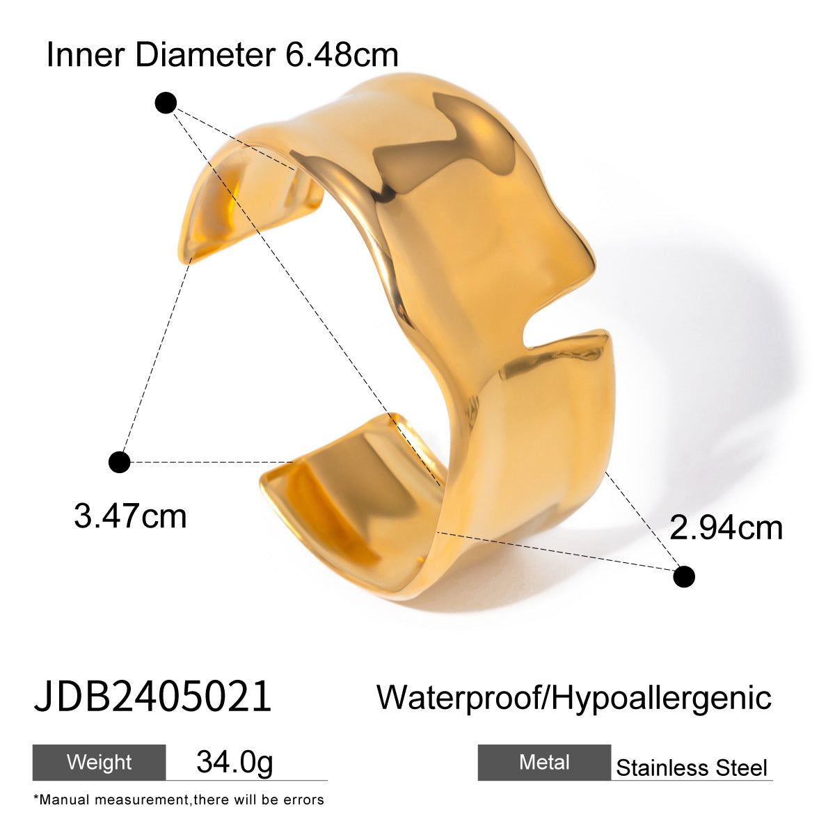 Gold Hammered & Glossy Bracelet Set - Stackable Bold Cuffs | INS-Style 18k Gold Tone Daily/Brunch Wrist Jewelry for Women