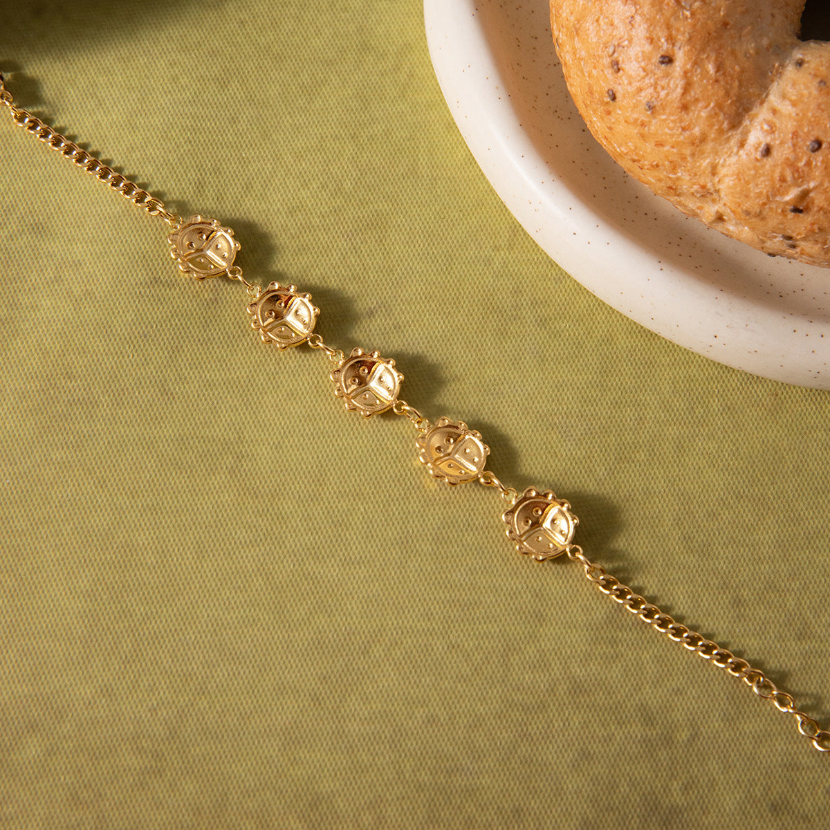 Gold Enamel Ladybug Animal Bracelet Set - Vintage Multi-Style Stackable Charm Bracelets for Women