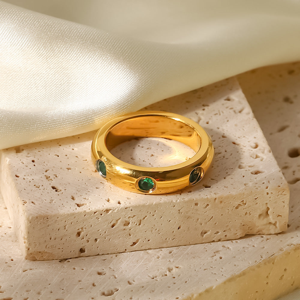 Gold Emerald Jewelry Set - 18k Gold Tone Necklace & Rings | INS-Style Daily/Brunch Luxury Accessories for Women