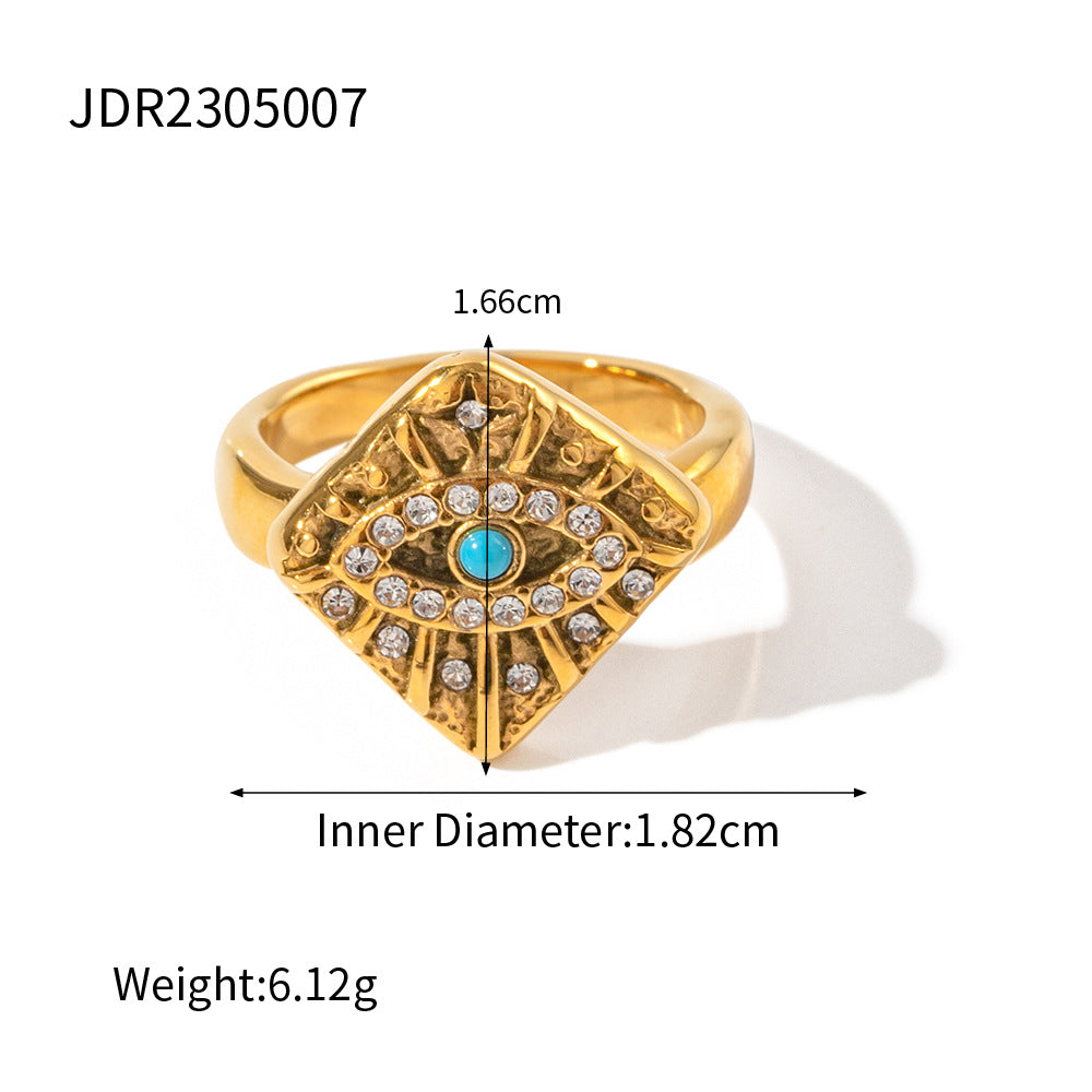 18k Gold Tone Evil Eye Ring Set - Crystal/Colorful Eye Designs | INS-Style Stackable Daily/Brunch Finger Jewelry for Women