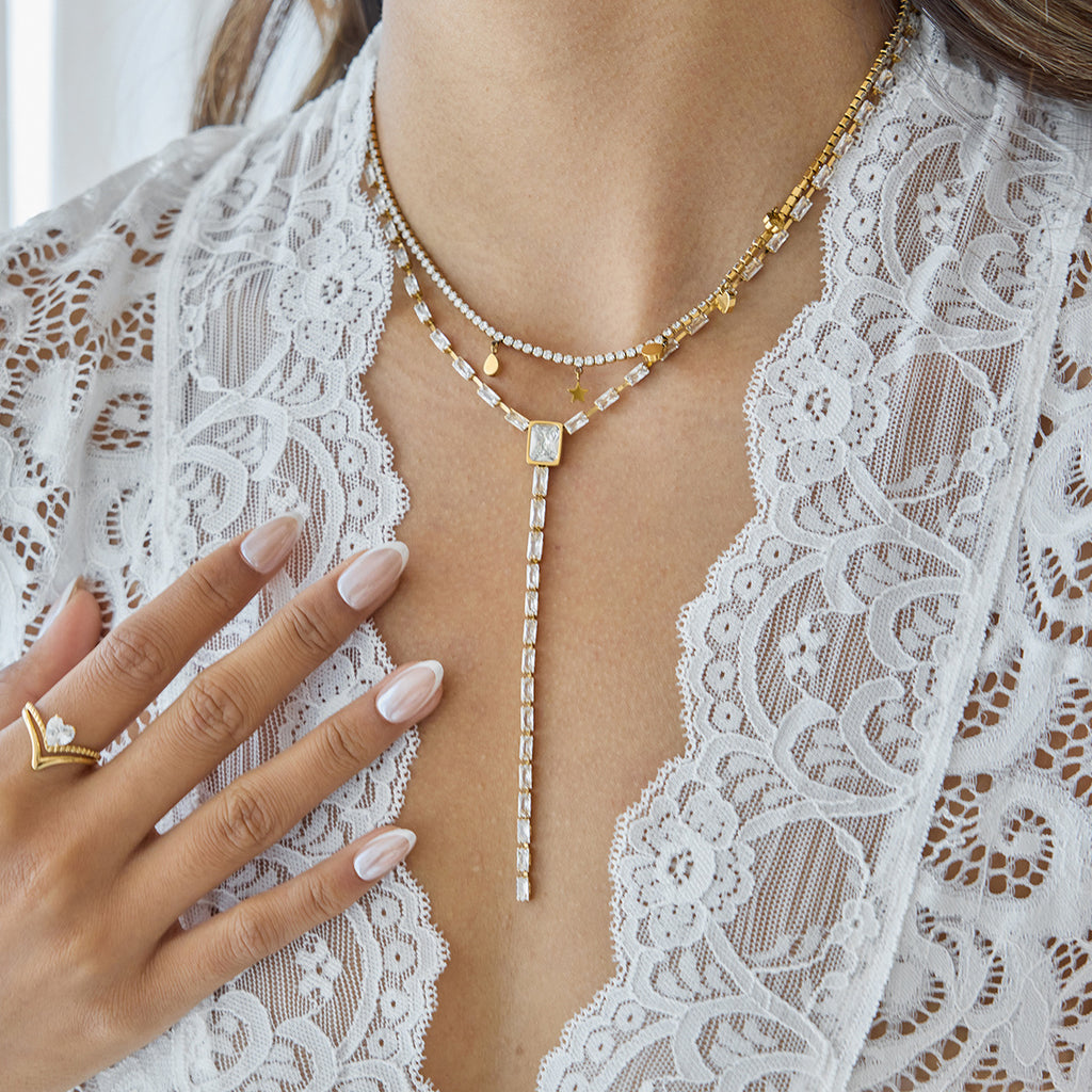 Gold Lariat Necklace Set - Multi-Style Gem/Star/Crystal Accents | INS-Style 18k Gold Tone Daily/Brunch Neck Jewelry for Women