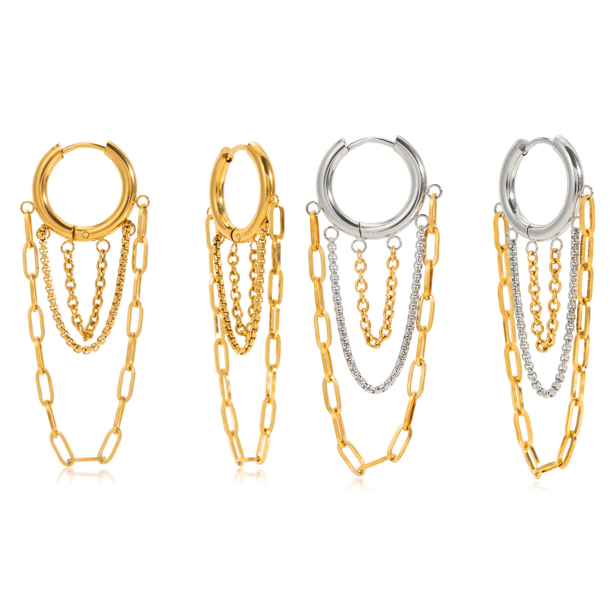 18K Gold-Plated Stainless Steel 2-Tone (Gold & Silver) Chain Fringe Oversized Hoop Earrings | Trendy INS-Style Statement Jewelry for Women | Bold Chic Fringe Hoop Earrings for Daily Wear & Party Outfits