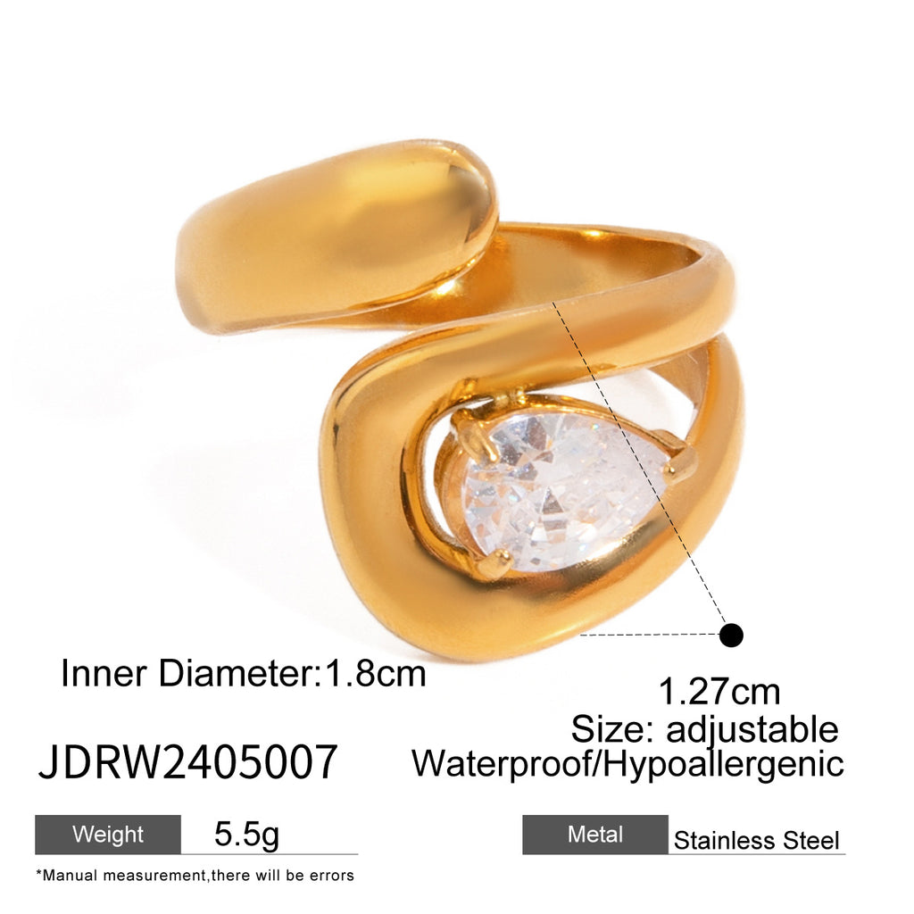 18k Gold Tone Irregular Crystal Ring Set - Bold Statement Bands | INS-Style Daily/Brunch Finger Jewelry for Women