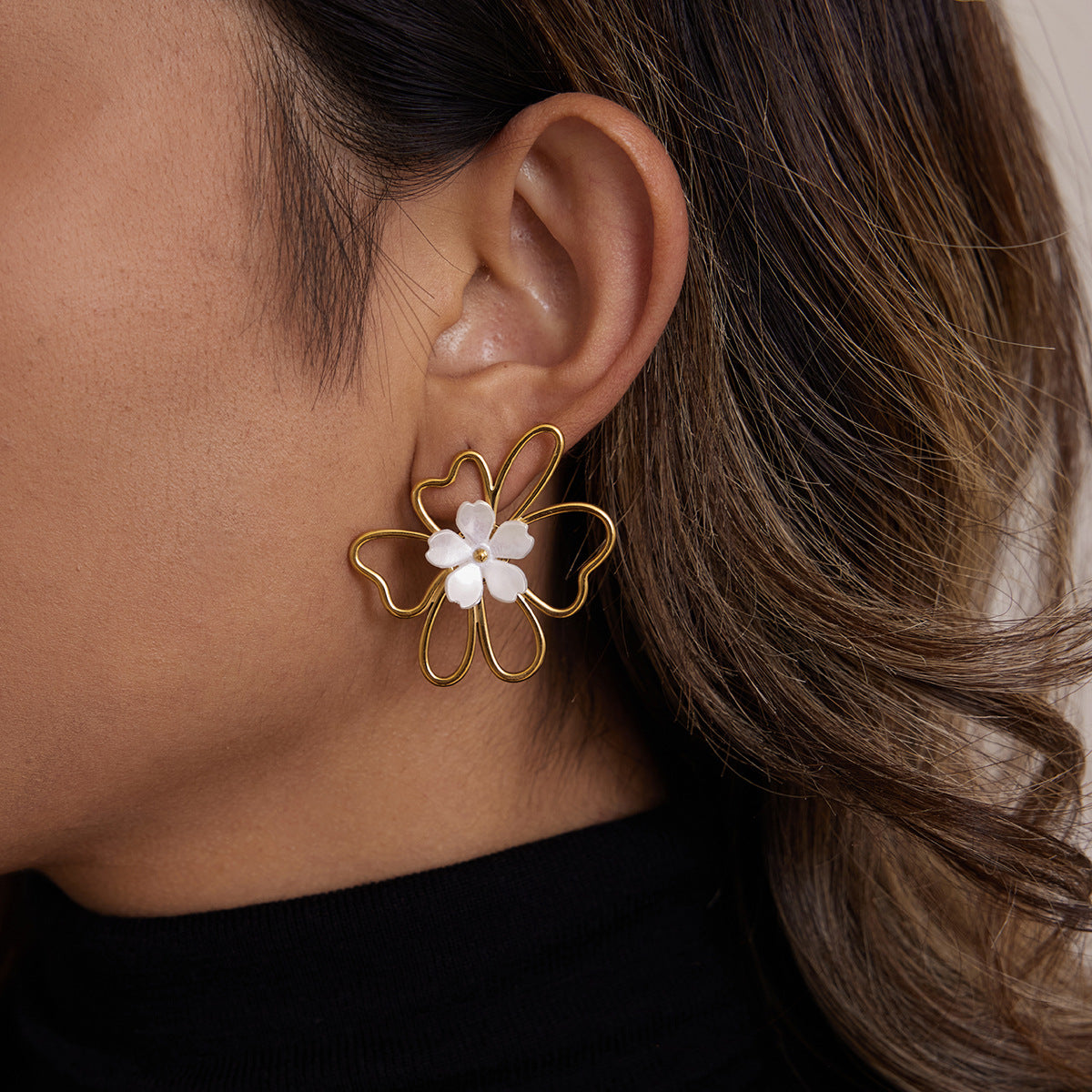 Gold Floral & Pearl Earring Set - Multi-Style Blossom/Leaf/Geometric Designs | Retro Elegant Daily/Brunch Jewelry for Women (Glossy Gold + Pearl/Floral Accents)