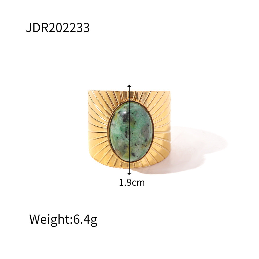 Gold Gemstone Statement Ring Set - Turquoise/Malachite/Tiger Eye | Retro Boho Stackable Daily/Brunch Finger Jewelry for Women