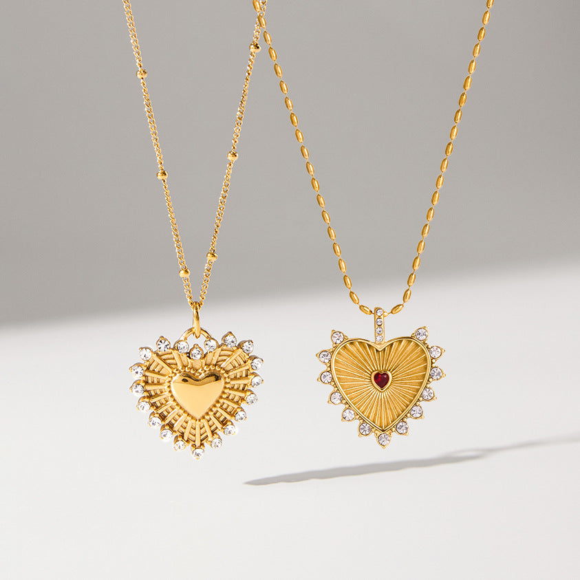 18k Gold Tone Double Layer Necklace Set - Heart Crystal Pendant & Snake Chain Choker | INS-Style Daily/Brunch Neck Jewelry for Women