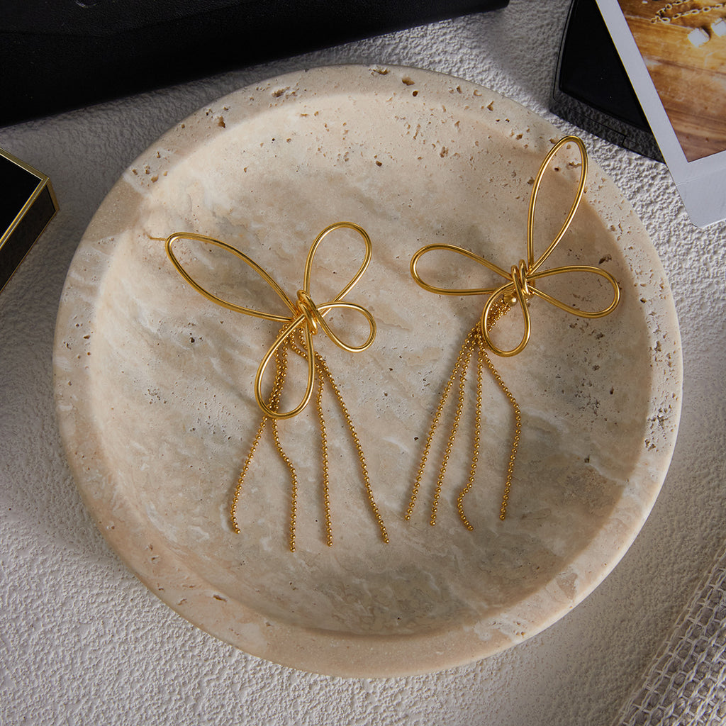 Gold Butterfly Tassel Chain Long Drop Earrings - Sleek Open-Design Statement Jewelry for Women