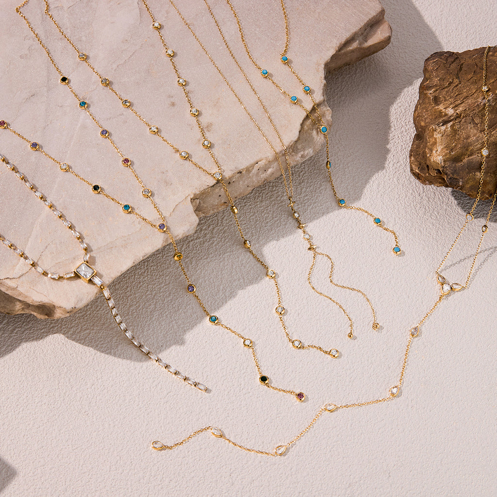 Gold Lariat Necklace Set - Multi-Style Gem/Star/Crystal Accents | INS-Style 18k Gold Tone Daily/Brunch Neck Jewelry for Women
