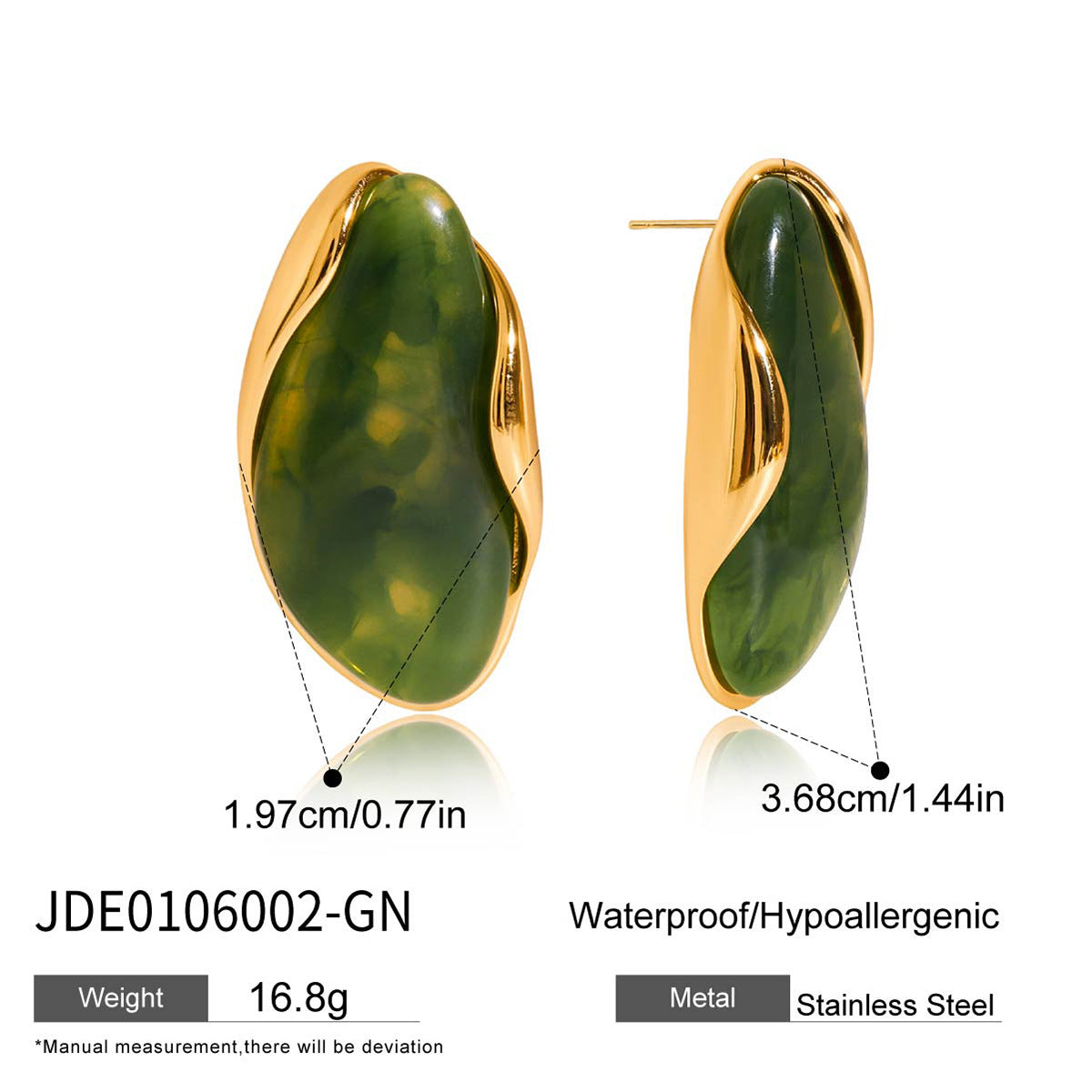 Gold Frame Irregular Gem Drop Earrings - White/Amber/Green/Pink Resin Stone Options | Retro Organic Statement Jewelry for Women (Daily/Brunch/Casual Wear)