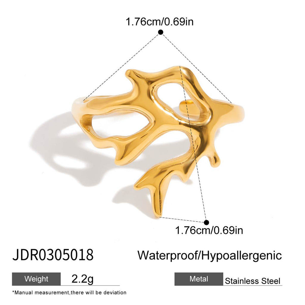 Gold Coastal-Chic Jewelry Set - Starfish/Shell/Coral Rings & Bracelet | Bold Ocean Motif Statement Accessories for Women (Beach/Daily/Brunch Wear)