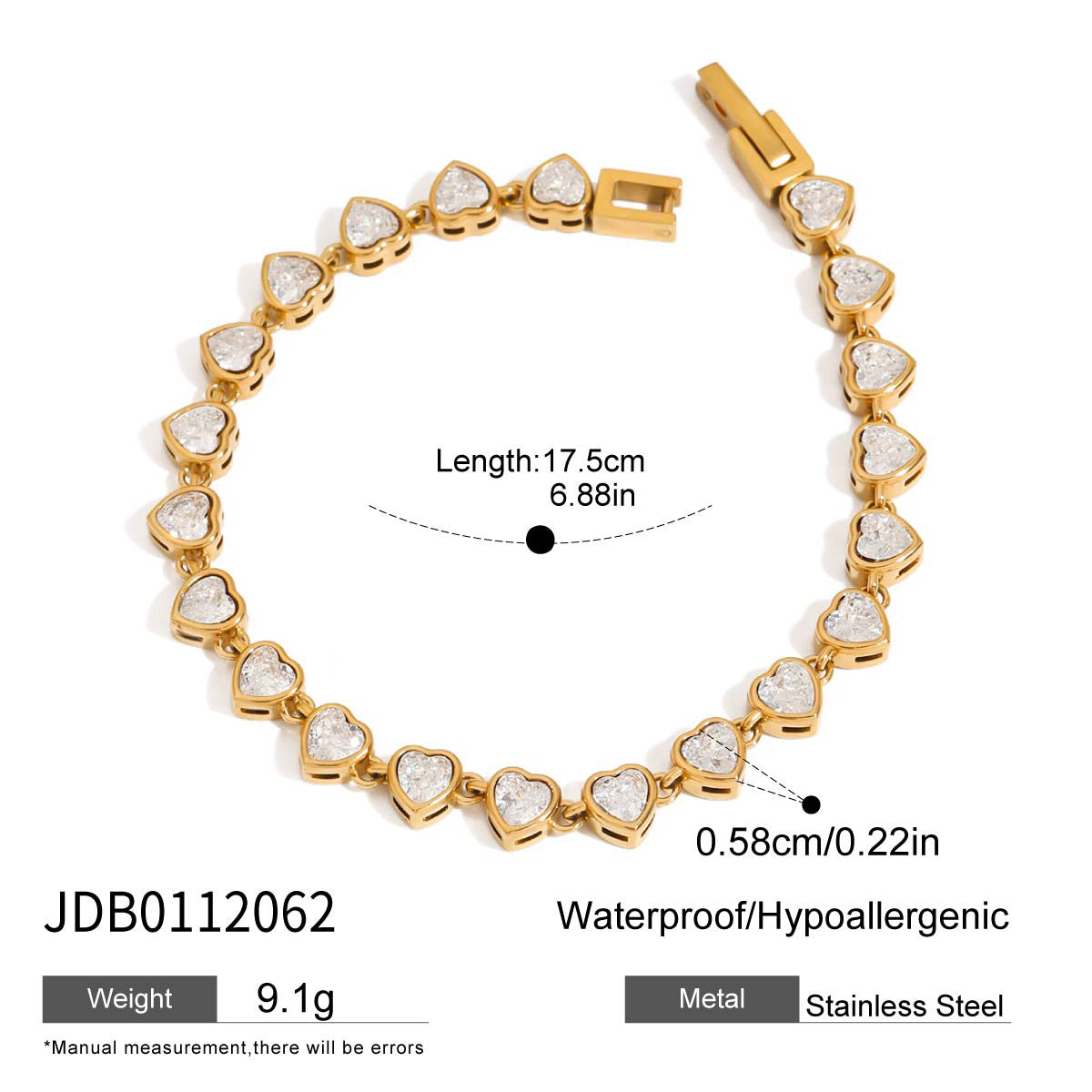 18k Gold/Silver Tone Crystal Bracelet Set - Heart/Round Accents | INS-Style Stackable Daily/Brunch Wrist Jewelry for Women