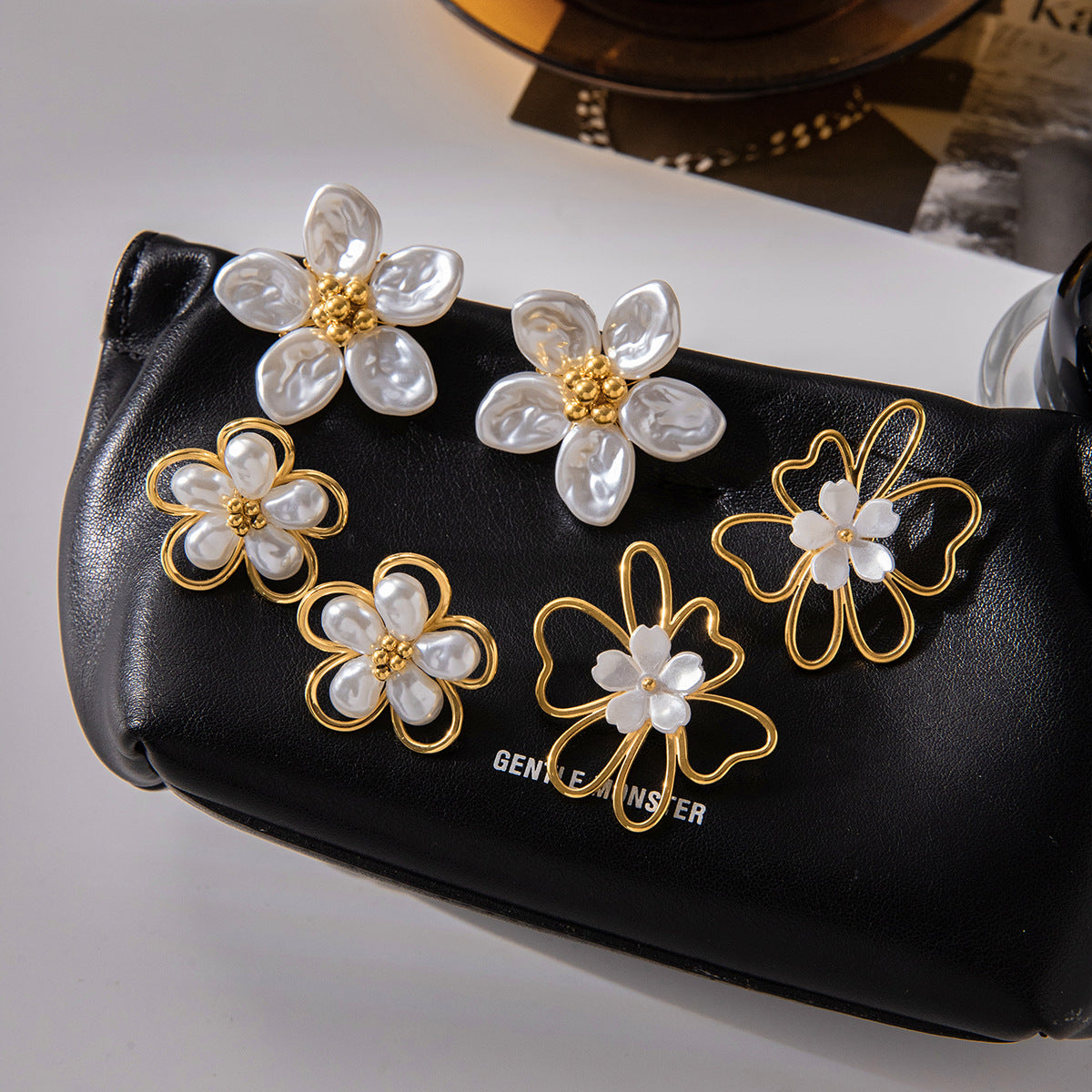 Gold Floral & Pearl Earring Set - Multi-Style Blossom/Leaf/Geometric Designs | Retro Elegant Daily/Brunch Jewelry for Women (Glossy Gold + Pearl/Floral Accents)