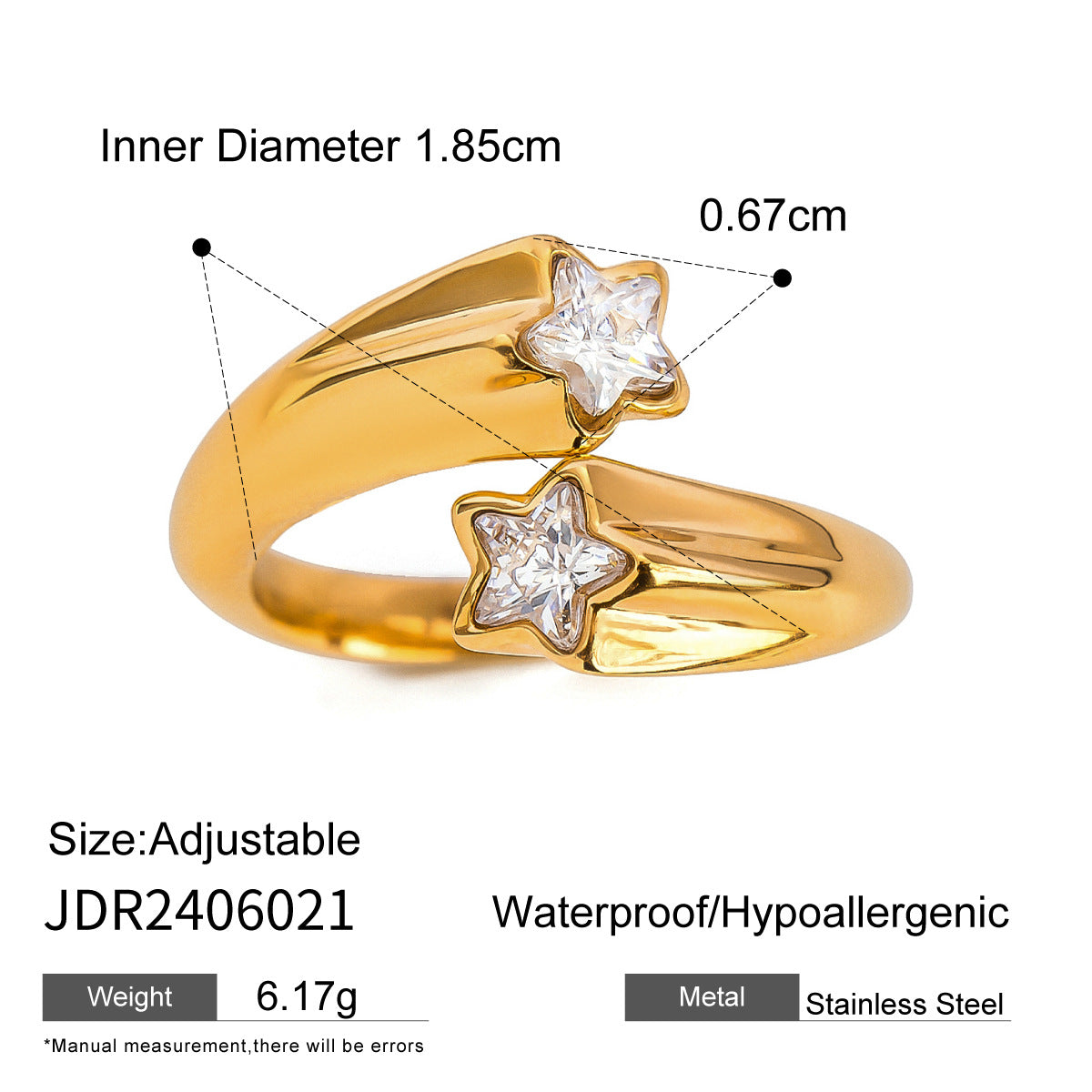 Gold Crystal Ring Set - Heart/Star/Multi-Stone Designs | 18k Gold Tone INS-Style Stackable Daily/Brunch Finger Jewelry for Women