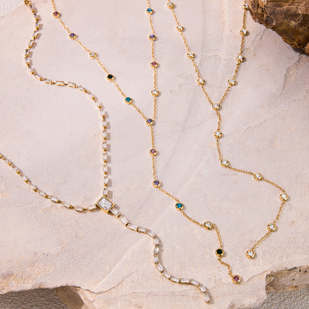 Gold Lariat Necklace Set - Multi-Style Gem/Star/Crystal Accents | INS-Style 18k Gold Tone Daily/Brunch Neck Jewelry for Women