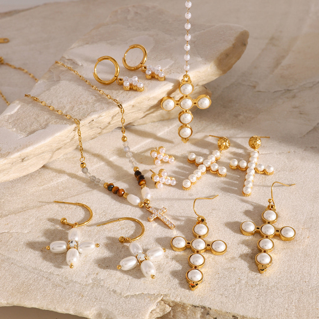 Gold Cross Necklace Set - Multi-Style Vintage Religious Statement Necklaces with Gemstones & CZ for Women