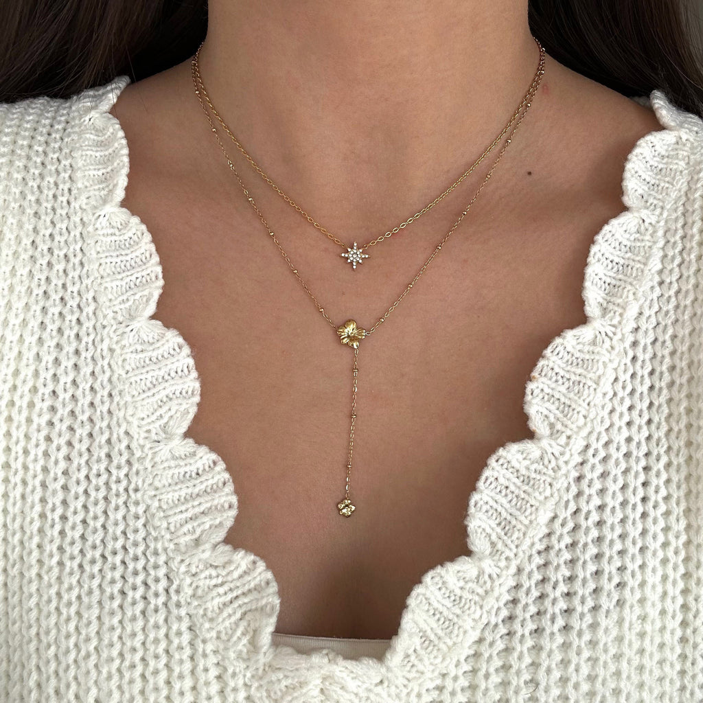 Gold Lariat Necklace Set - Multi-Style Gem/Star/Crystal Accents | INS-Style 18k Gold Tone Daily/Brunch Neck Jewelry for Women