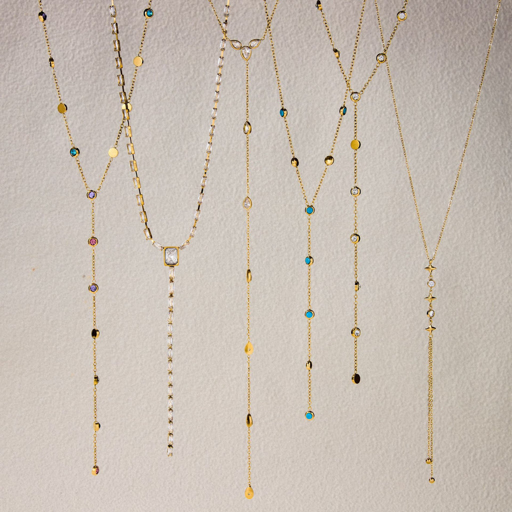 Gold Lariat Necklace Set - Multi-Style Gem/Star/Crystal Accents | INS-Style 18k Gold Tone Daily/Brunch Neck Jewelry for Women