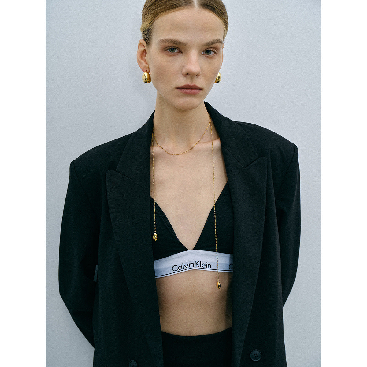 Gold Modern Minimalist Jewelry Set - Chunky Spherical Drop Earrings & Multi-Layer Teardrop Necklace | Sleek Statement Accessories for Women (Daily/Office/Formal Wear)