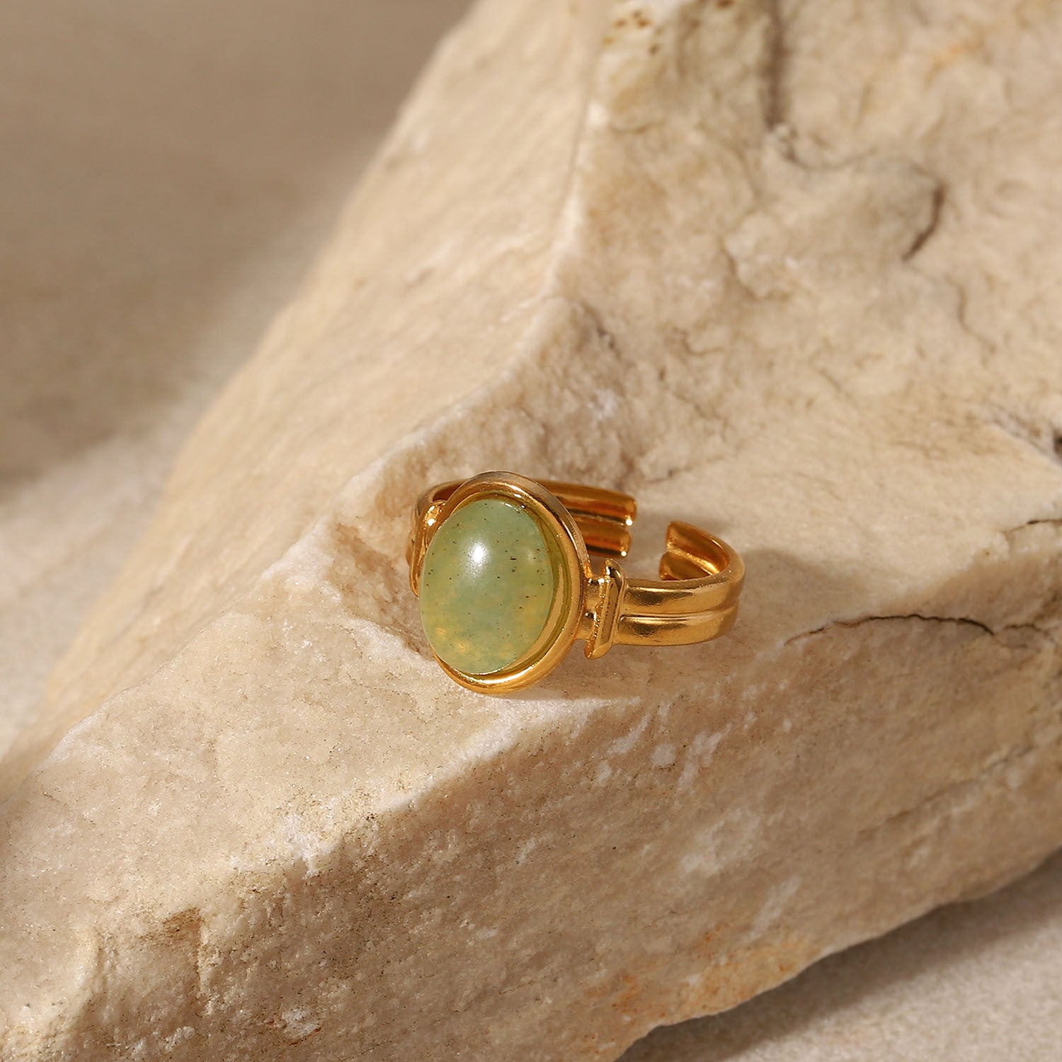 Gold Emerald Jewelry Set - 18k Gold Tone Necklace & Rings | INS-Style Daily/Brunch Luxury Accessories for Women