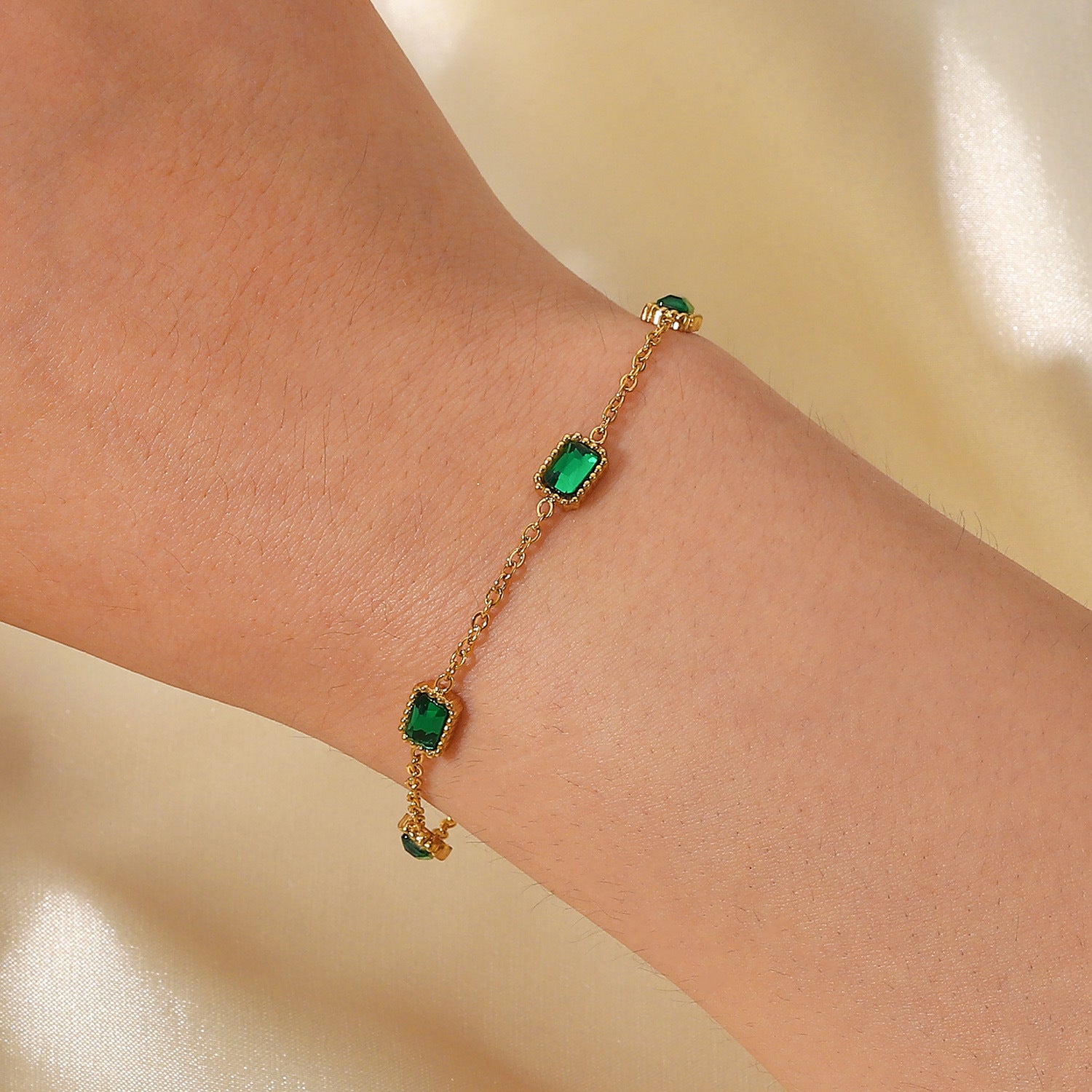 Gold Layered Bracelet Set - Emerald & Diamond Accents | Luxury Multi-Strand Statement Jewelry for Women (Daily/Party Wear)