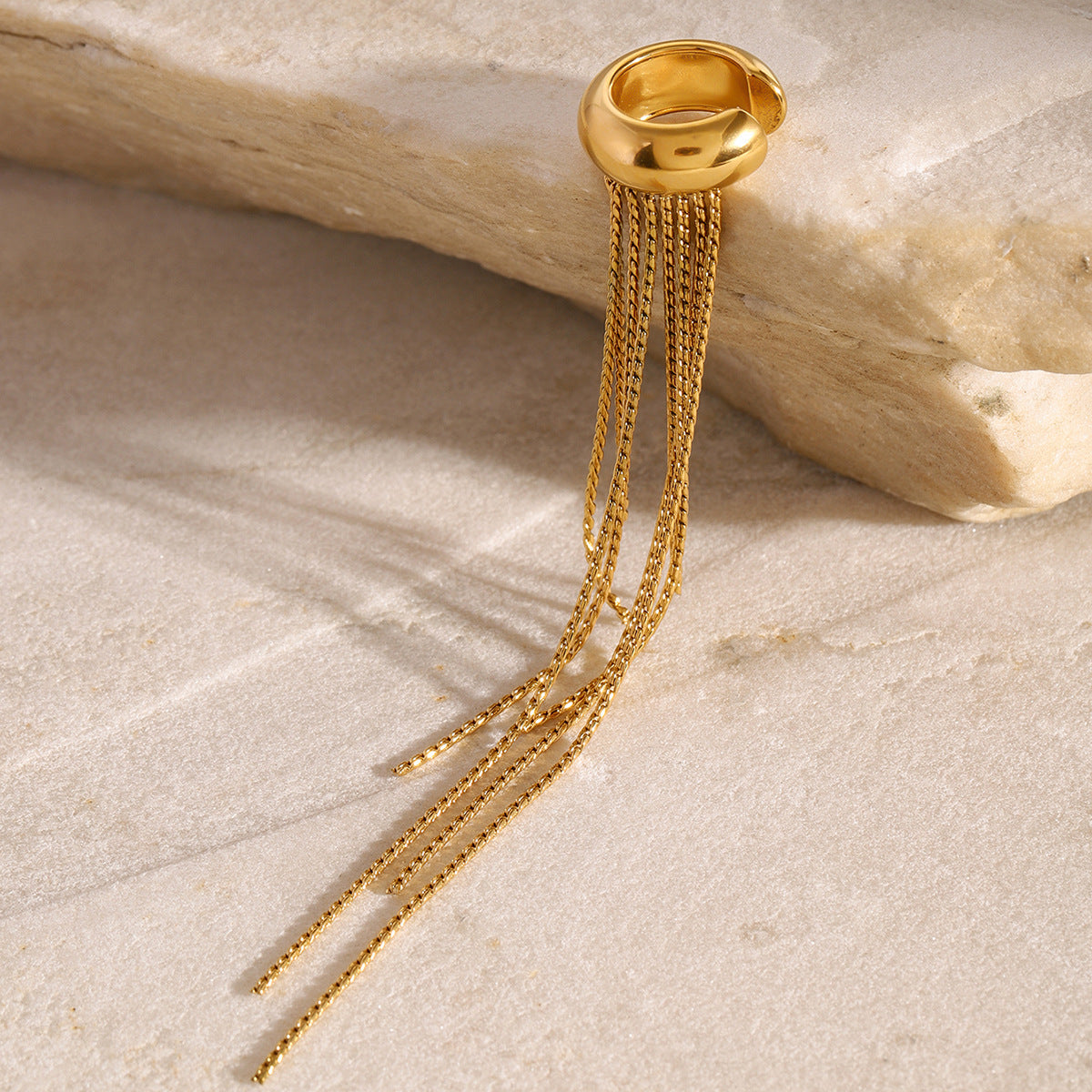 Gold Long Chain Tassel Ear Cuff Earrings - Single-Side Dangle Design | Modern Elegant Statement Jewelry for Women (Party/Daily/Formal Wear)