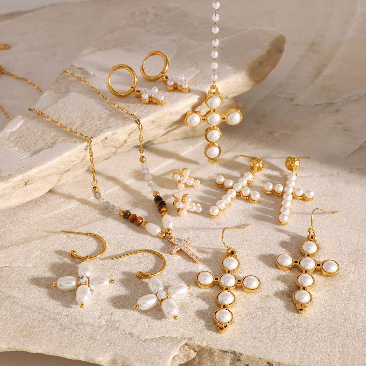 Gold Cross Necklace Set - Multi-Style Vintage Religious Statement Necklaces with Gemstones & CZ for Women