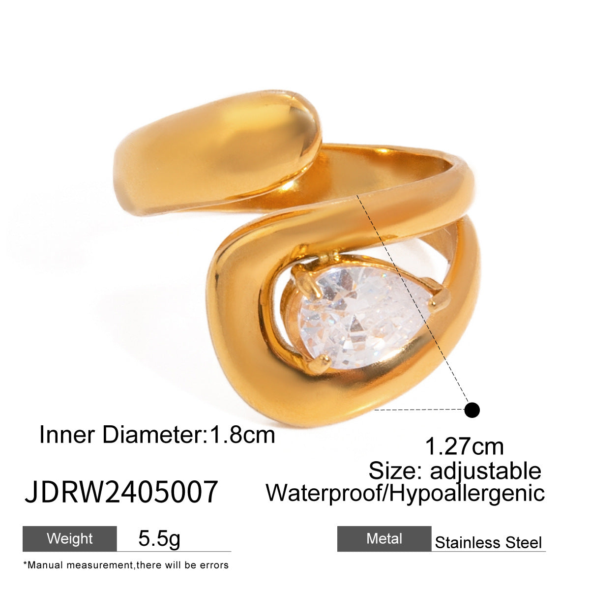 18k Gold Tone Irregular Crystal Ring Set - Bold Statement Bands | INS-Style Daily/Brunch Finger Jewelry for Women