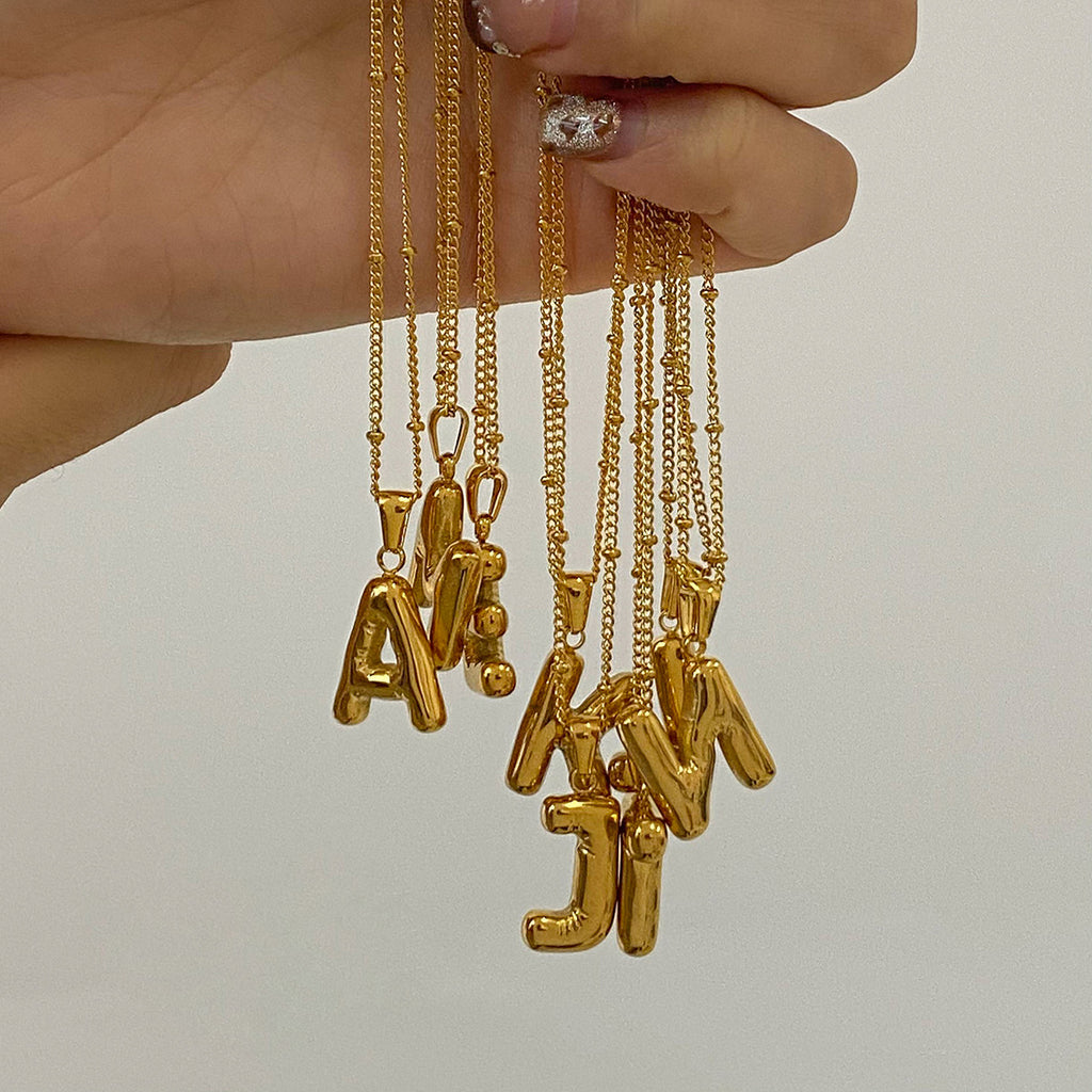 Gold 3D Playful Letter Pendant Necklace Set - Customizable Layered Initial Jewelry for Women (DIY Name/Word Styling, Daily/Casual Wear)